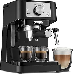 alt="DeLonghi Stilosa manual espresso machine with 15-bar pump and steam wand for home use"